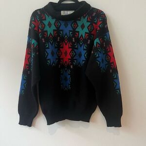 Vintage Focus Women's Fair Isle Knitted Wear Crew Neck Multicolor Pullover Sweat